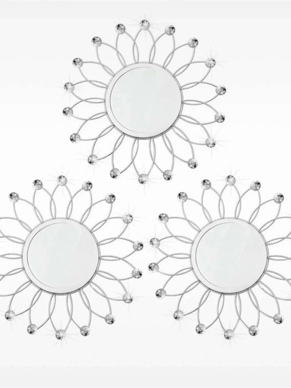 Silver Sunburst Wall Mirror Set - Elegant Home Wall Decor